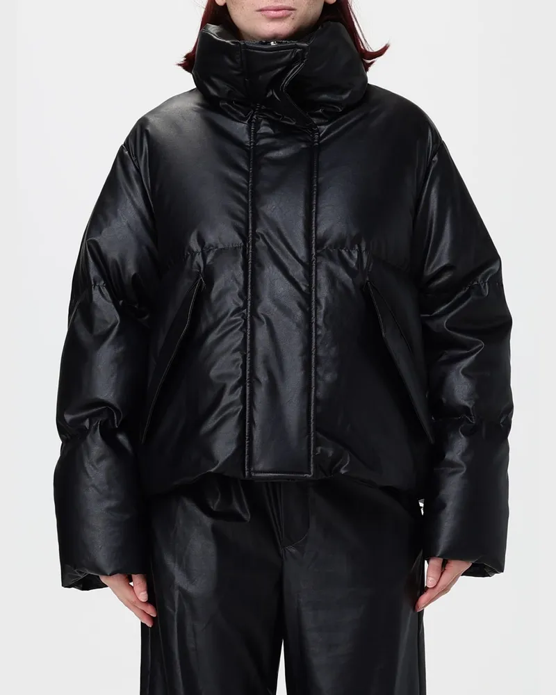 Maison Margiela Kurze Stepp-Bomberjacke aus Nylon von mit Logo auf der Rückseite Schwarz