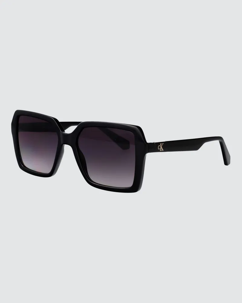 Calvin Klein Cat-Eye-Sonnenbrille aus schwarzem Acetat mit Monogramm Schwarz