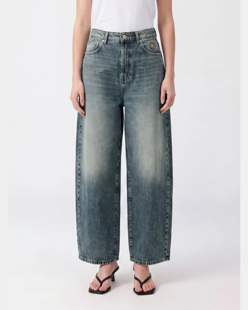 HTC Hollywood Trading Company Wide-Leg-Jeans mit mittlerer Taille aus Baumwolldenim mit 5 Taschen Denim