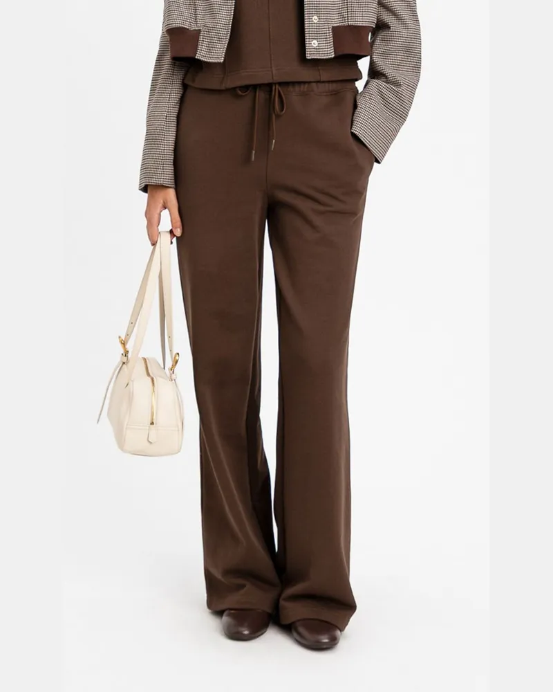 Twin-Set Jogginghose mit weitem Bein aus Baumwolle mit hoher Taille Braun