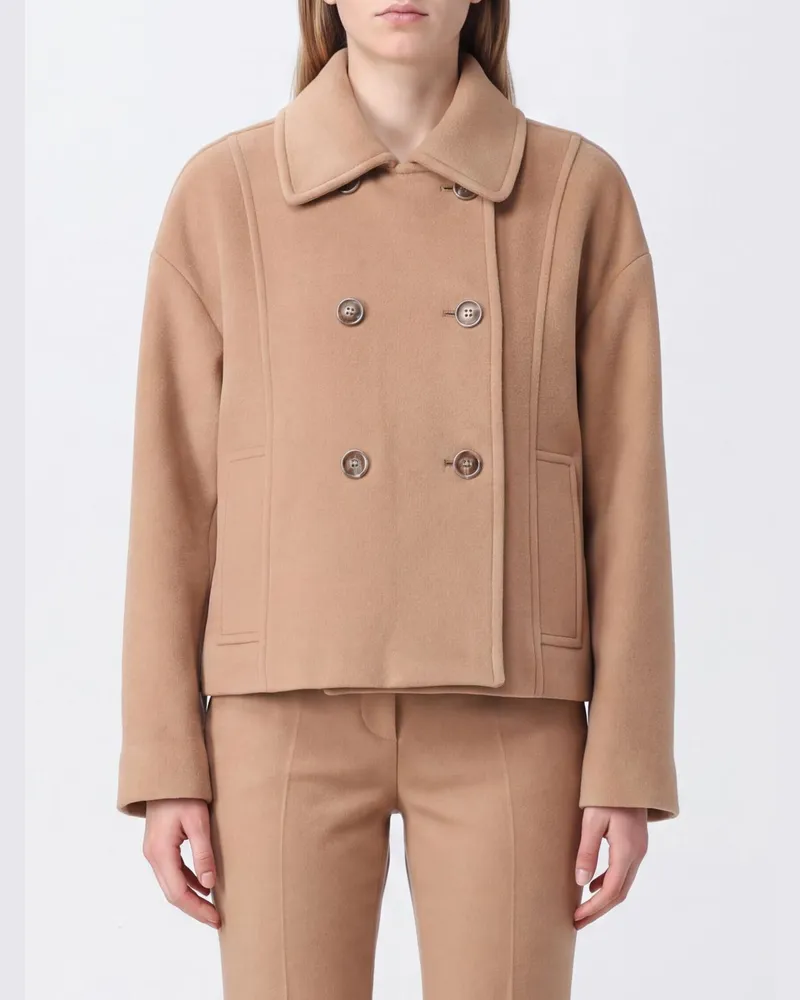 Pinko Zweireihiger Caban aus Wollmischung mit überschnittenen Schultern Beige