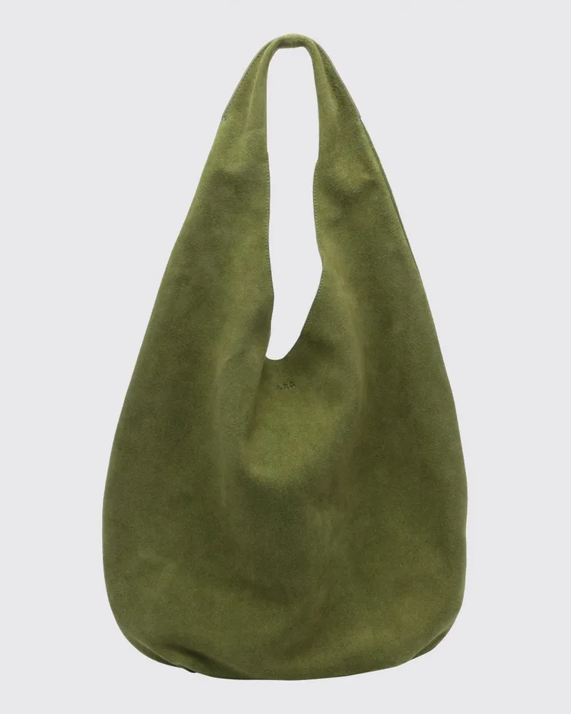 A.P.C. Le Neige Schultertasche aus Veloursleder mit abgerundeter Form und flachem Griff Olive