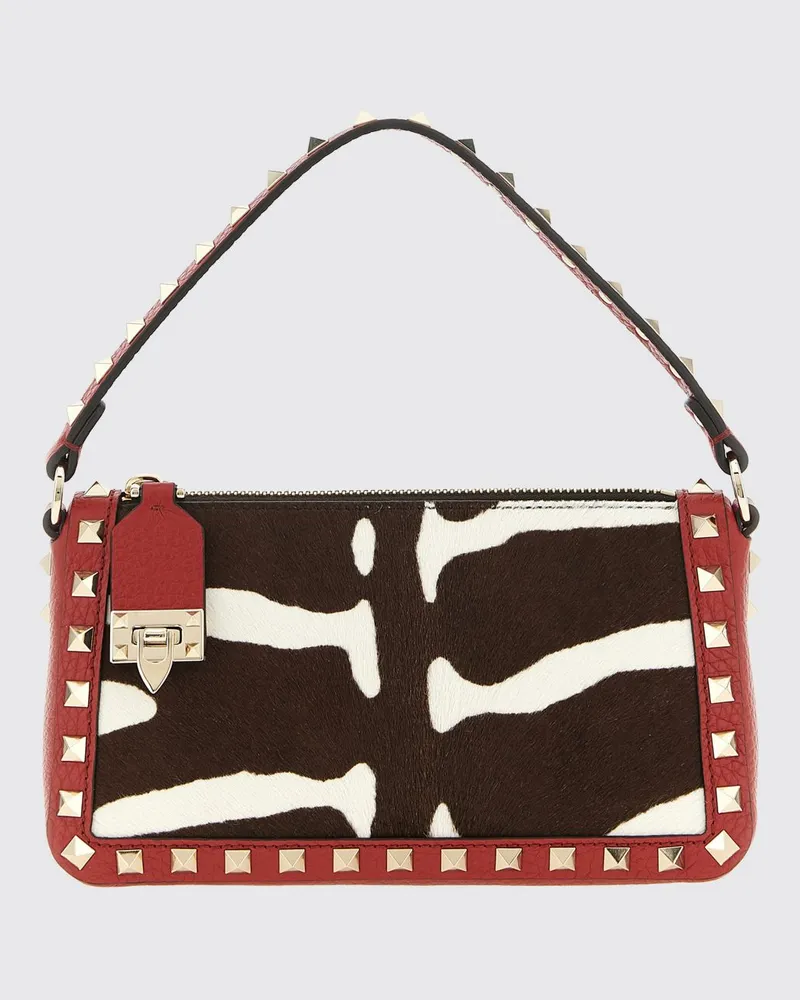 Valentino Garavani Tasche aus Animalier-Ponyfell und genarbtem Leder Rot
