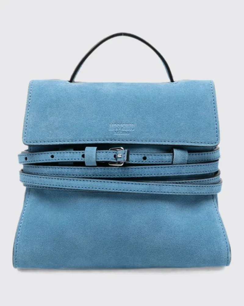 Moschino Tie Me Mini-Tasche aus Veloursleder mit Schulterriemen Blau