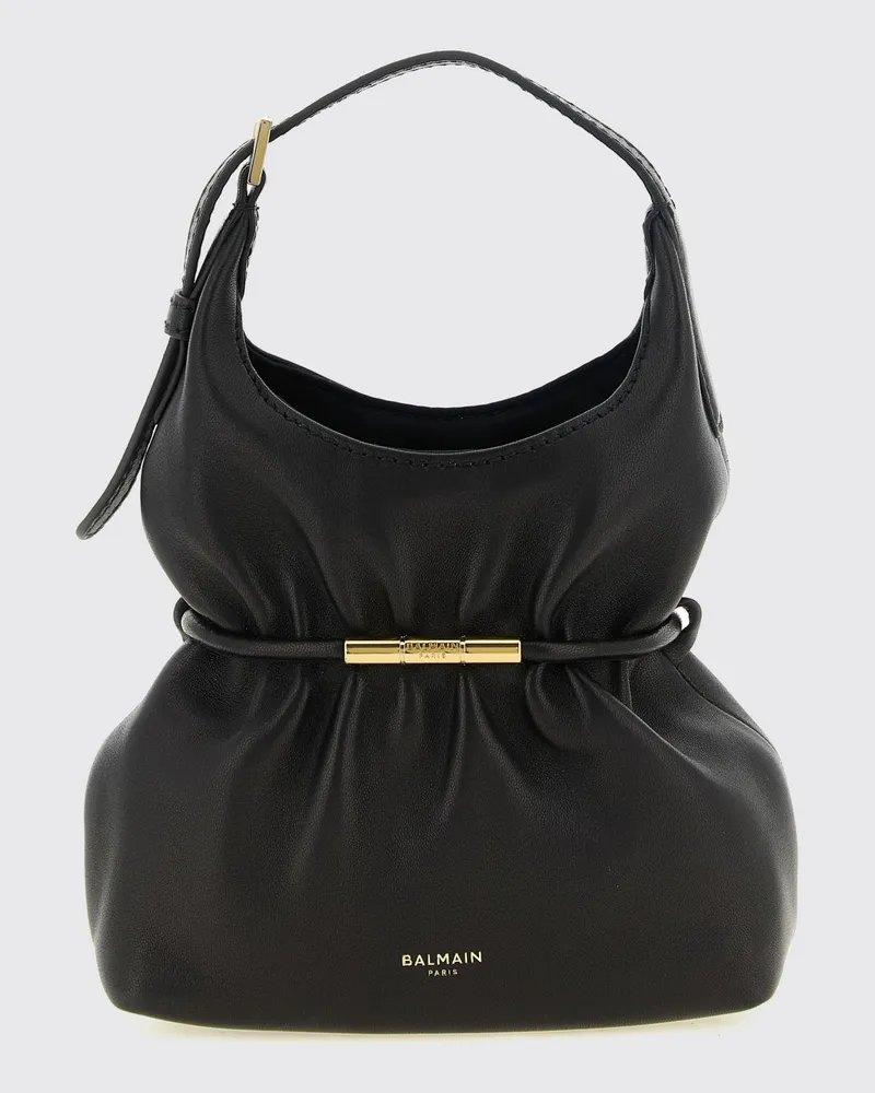Balmain Sphynx Mini-Tasche von aus gerafftem Lammleder mit verstellbarem Henkel Schwarz