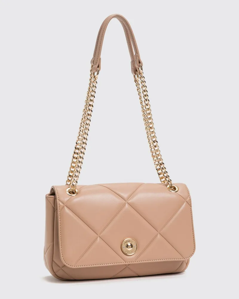 Twin-Set Umhängetasche aus gestepptem Kunstleder mit Klappverschluss Beige