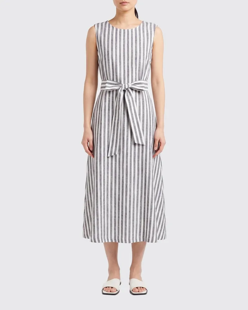 Barbour Gestreiftes A-Linien-Midikleid aus Baumwolle, ärmellos mit Bindegürtel Navy