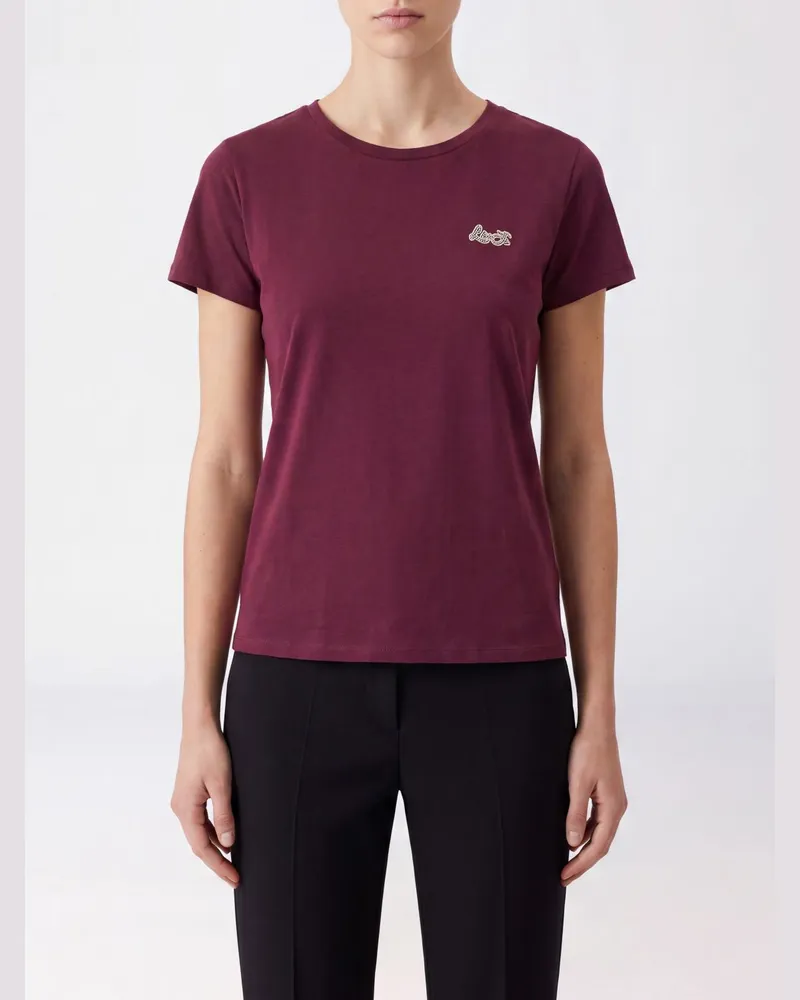 Liu Jo Slim-Fit-Baumwoll-T-Shirt mit Strass-Logo-Detail vorne Rot