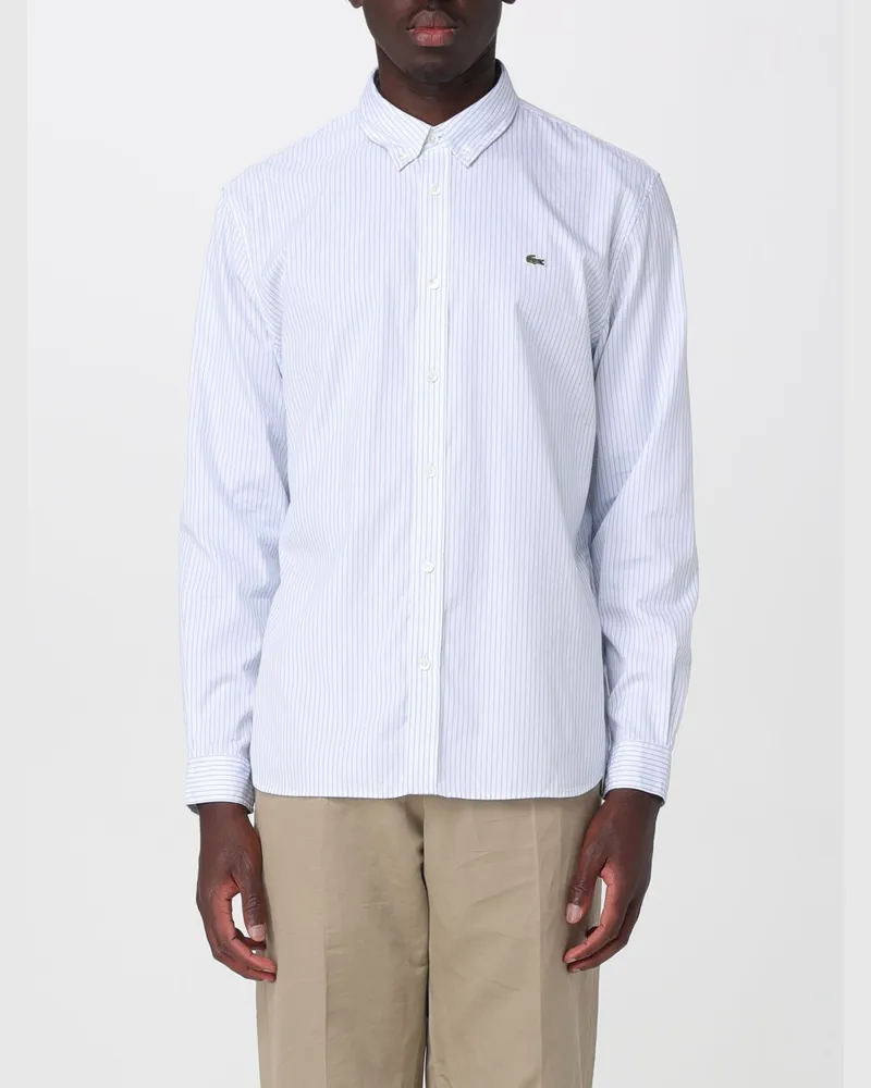 Lacoste Gestreiftes Baumwoll-Freizeithemd Weiß
