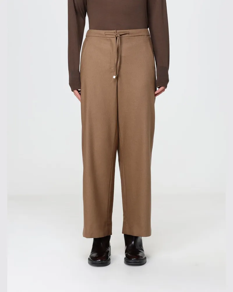 Max Mara Weit geschnittene Hose aus reiner Wolle mit Kordelzug in der Taille Camel