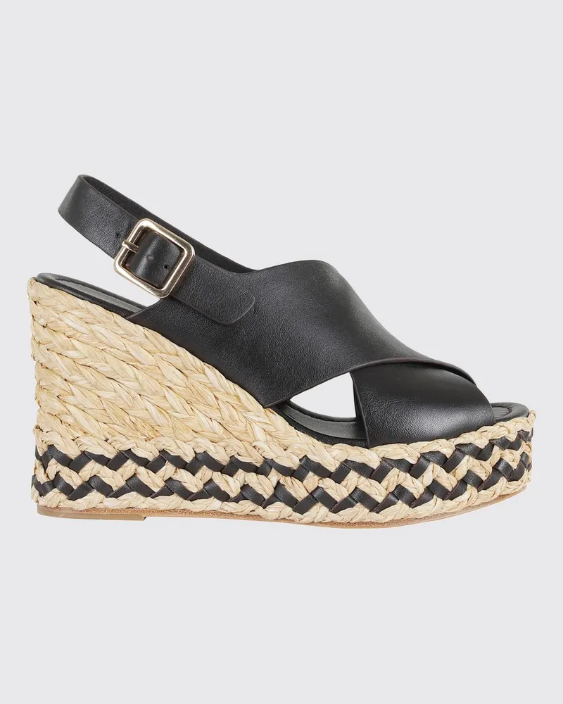 Paloma Barceló Keil-Slingback-Sandalen aus Leder mit geflochtener Zwischensohle Schwarz
