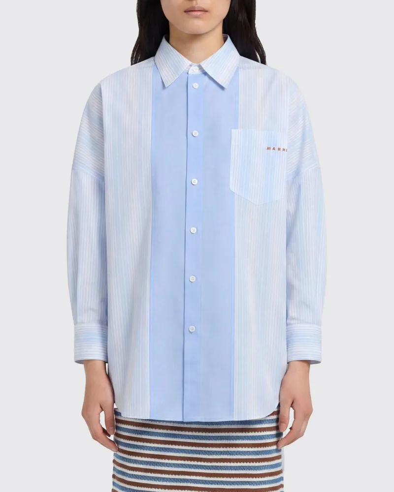 Marni Gestreiftes Baumwoll-Freizeithemd Blau