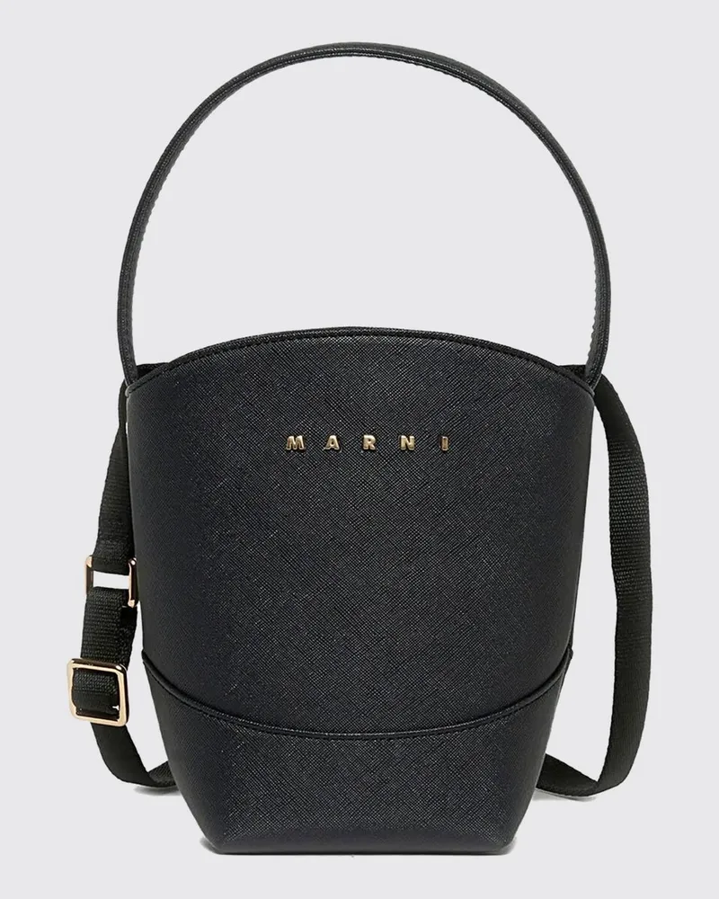 Marni Bucket Bag für Jungen aus Stoff in Saffiano-Optik mit appliziertem Logo Schwarz