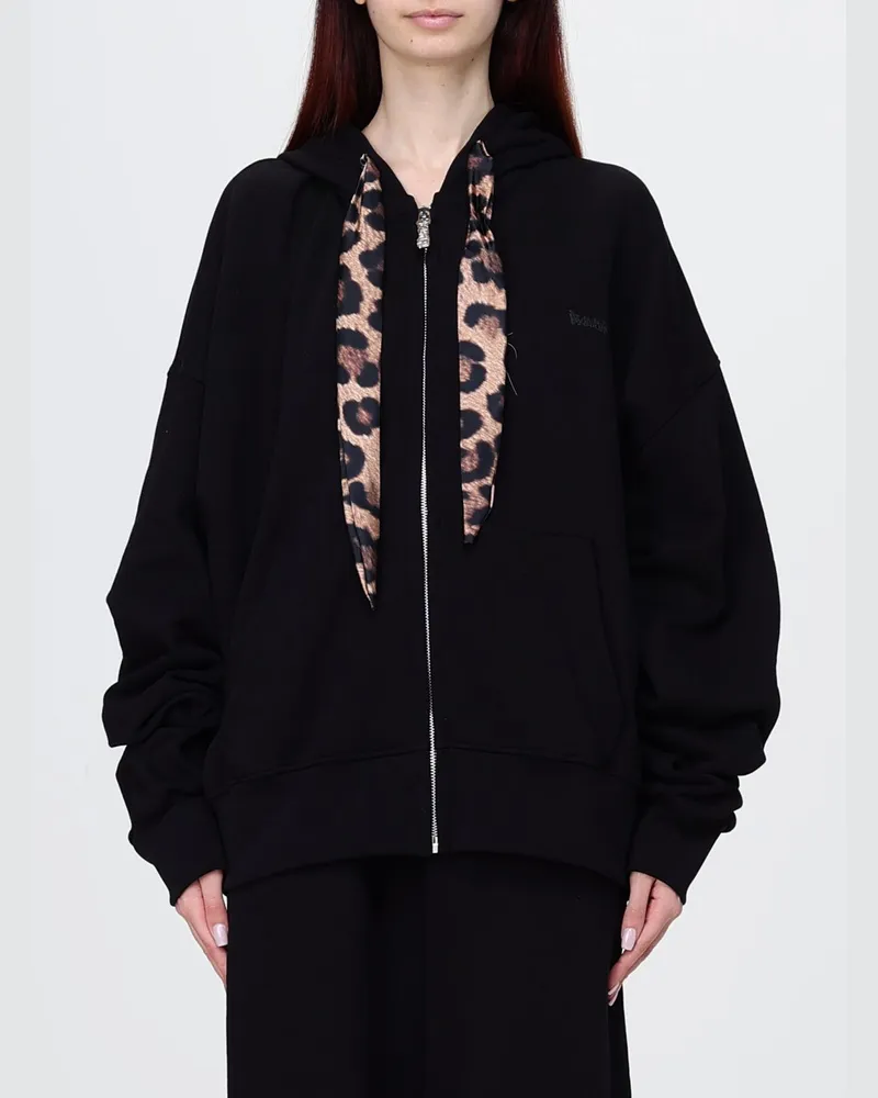 DISCLAIMER Oversized Baumwoll-Kapuzenjacke mit Reißverschluss und Animal-Print Schwarz