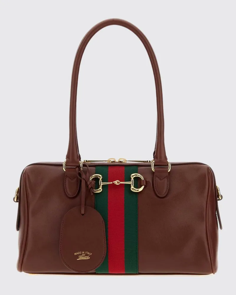 Gucci Borsetto Schultertasche aus Glattleder mit Horsebit-Detail Braun