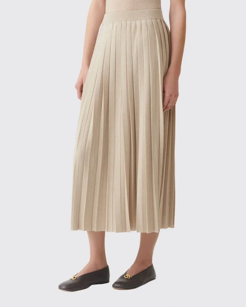 Fabiana Filippi Plissierter Midirock aus Woll-Seiden-Strick Beige