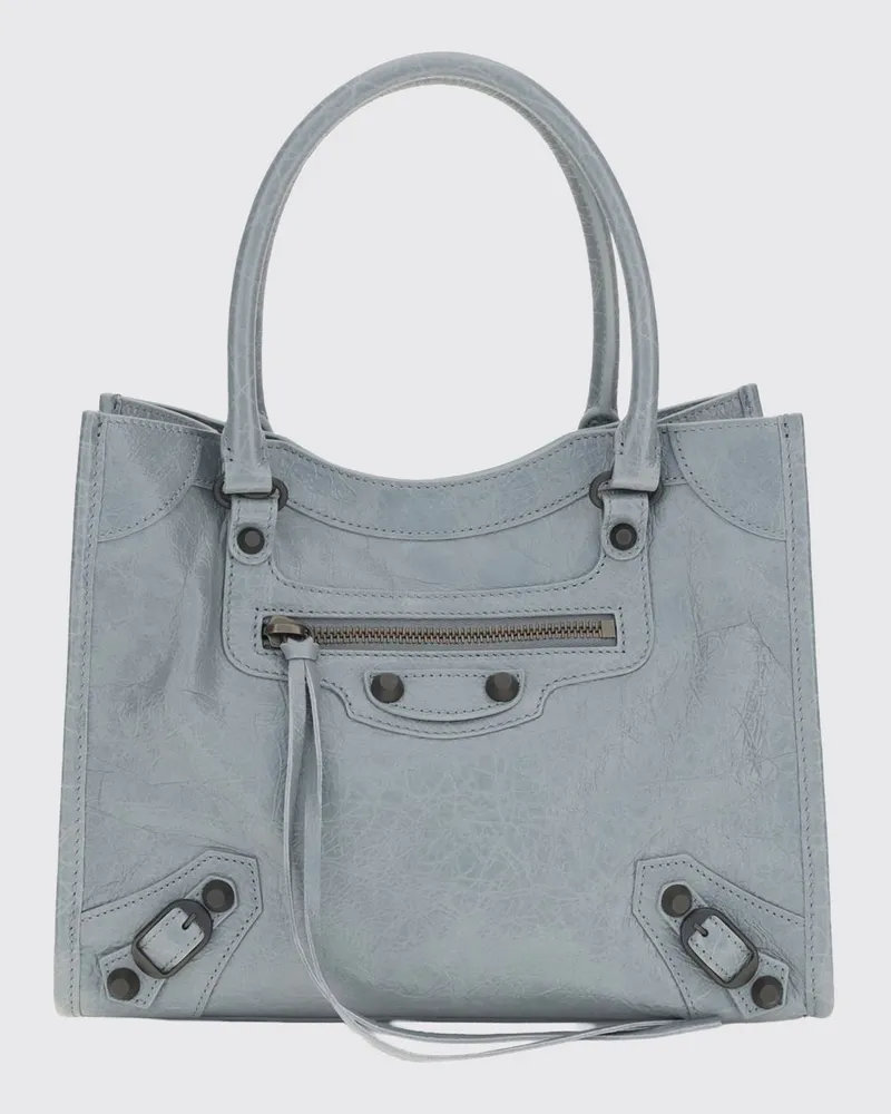 Balenciaga Kleine Le City Handtasche aus Arena-Lammleder mit Nieten Blau