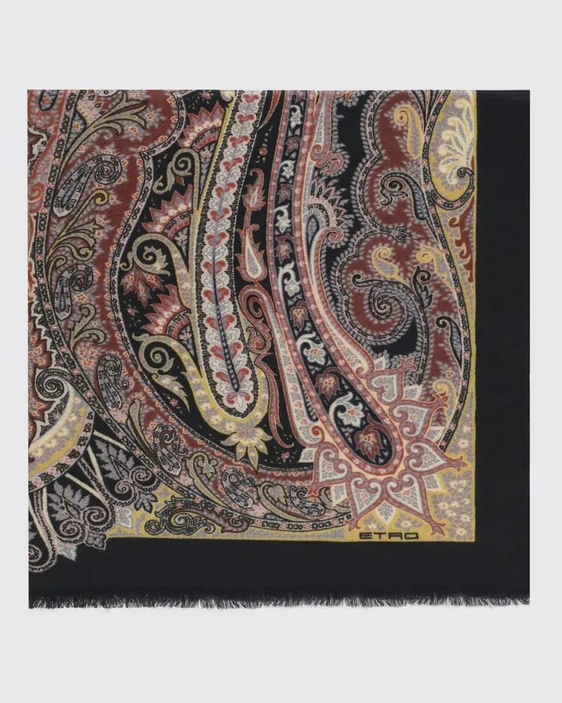 Etro Schal aus 100% Kaschmir mit Paisley-Print und Fransenrändern Pink