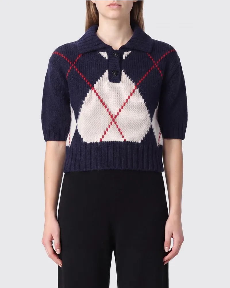 N° 21 Argyle-Strickpolo aus Wollmischung mit Puffärmeln Blau