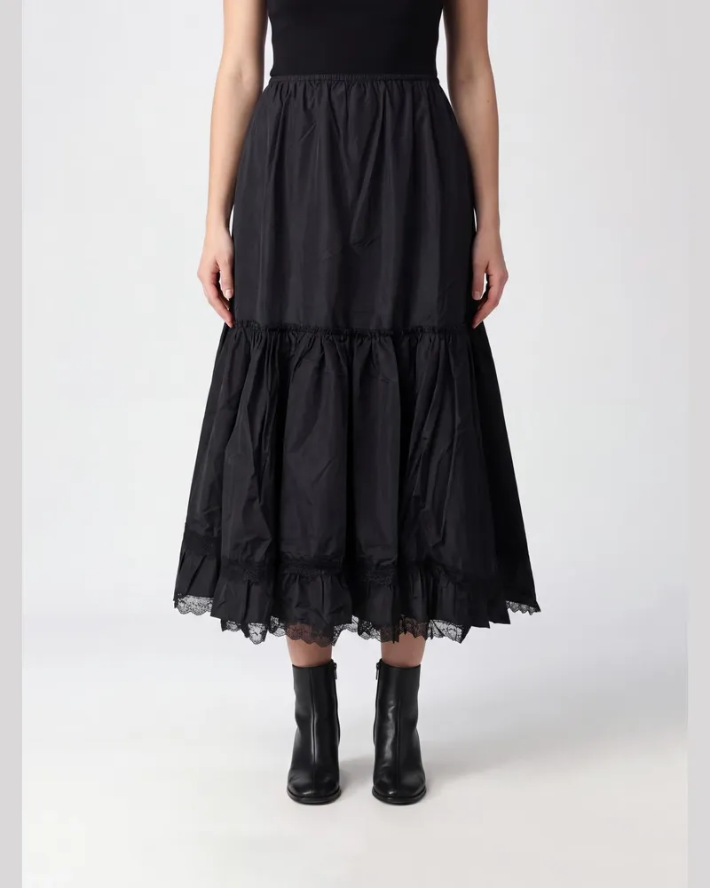 Ganni Taffeta-Midirock in A-Linie mit Spitzeneinsätzen und hoher Taille Schwarz