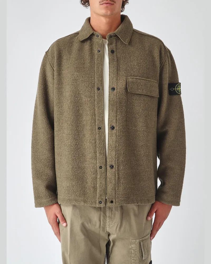 Stone Island Hemdjacke aus Wollmischung von mit aufgesetzten Taschen und überschnittenen Schultern Military