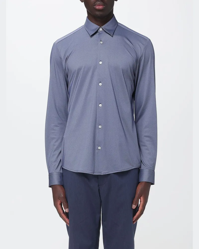 HUGO BOSS Slim Fit Jerseyhemd Blau
