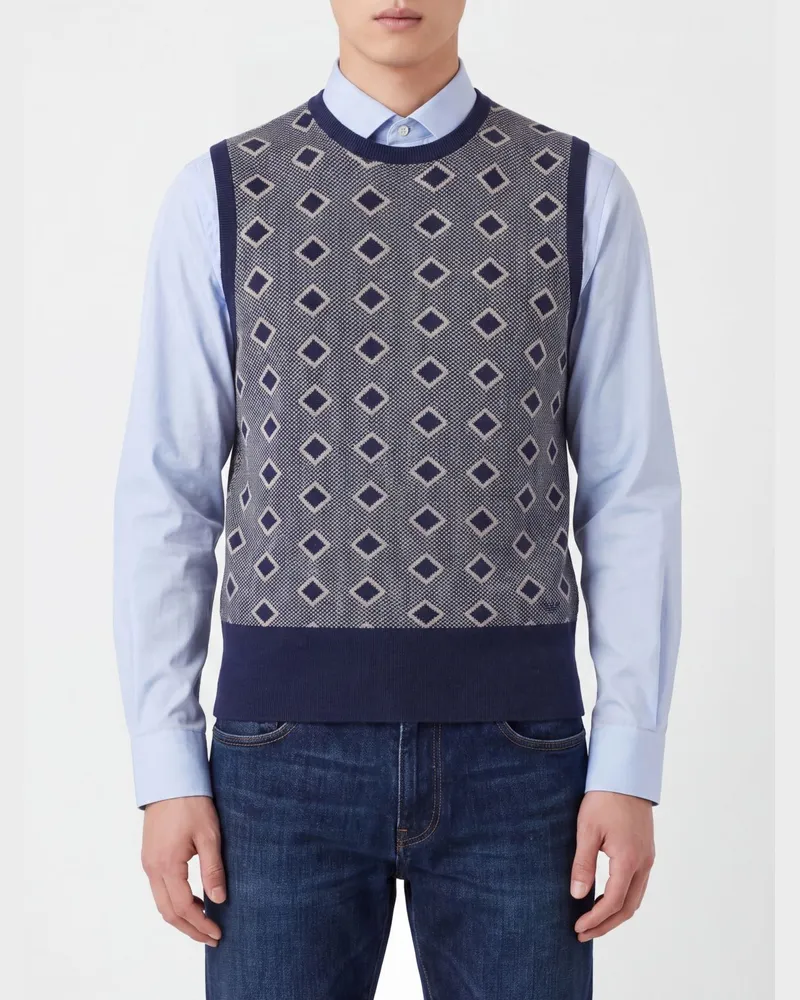 Emporio Armani Strickweste mit Argyle-Muster aus Schurwolle und Kaschmir Navy
