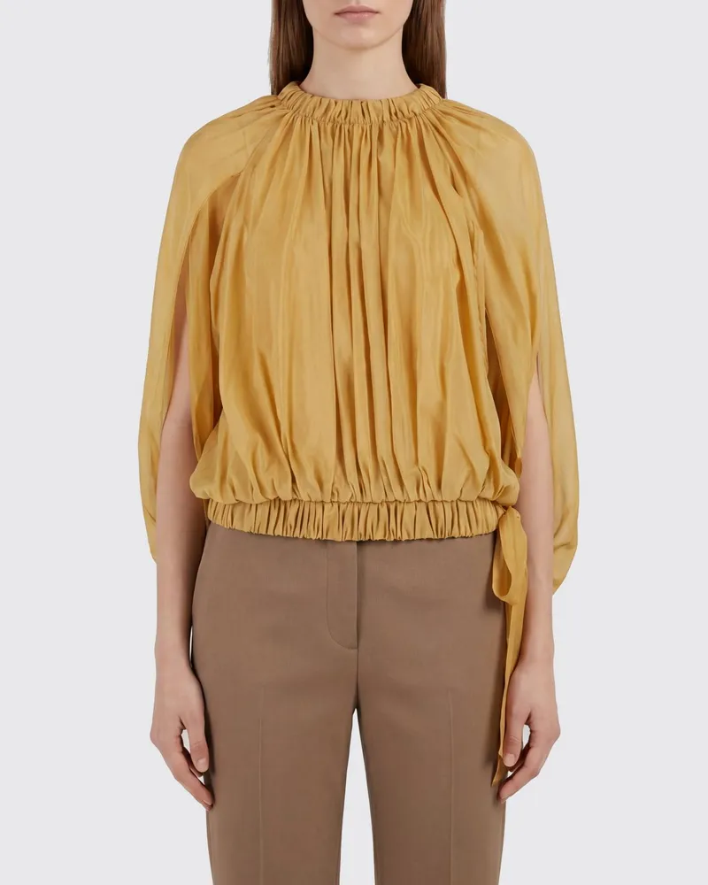 Semicouture Bluse aus Baumwoll-Musselin mit langen Ärmeln und überschnittenen Schultern Gelb