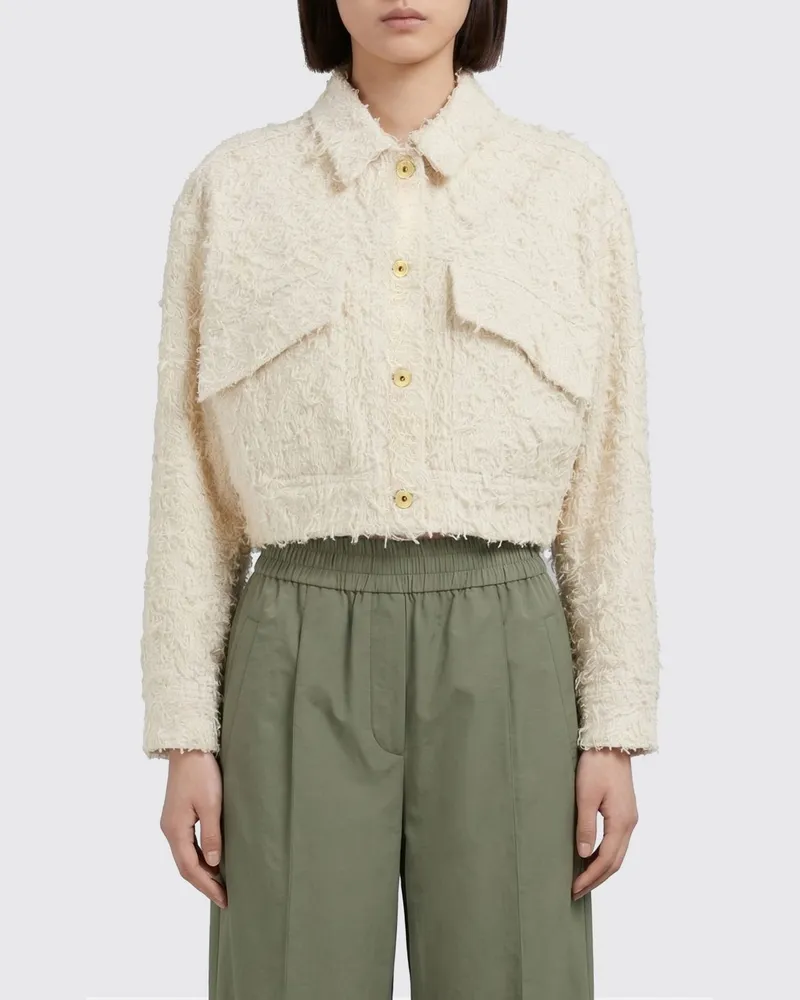 Brunello Cucinelli Fuzzy-Jeansjacke Beige