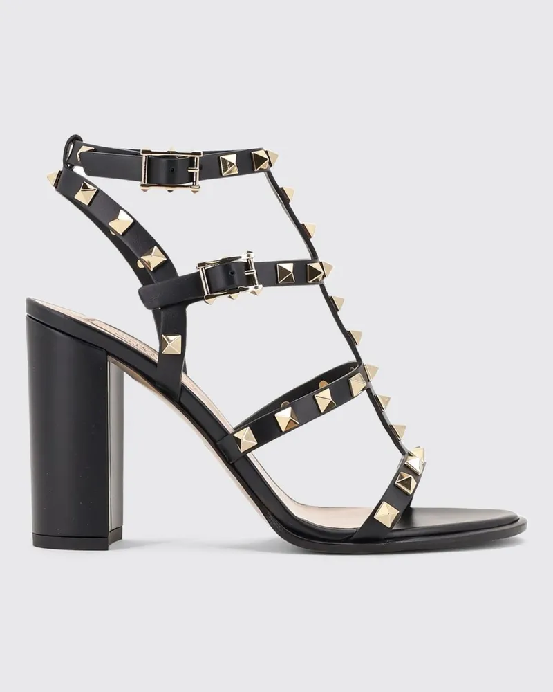 Valentino Garavani Hochhackige Rockstud T-Riemen-Sandalen aus Leder Schwarz