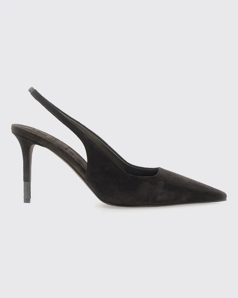 Brunello Cucinelli Wildleder-Slingback-Pumps mit Monili und Stiletto-Absatz Braun