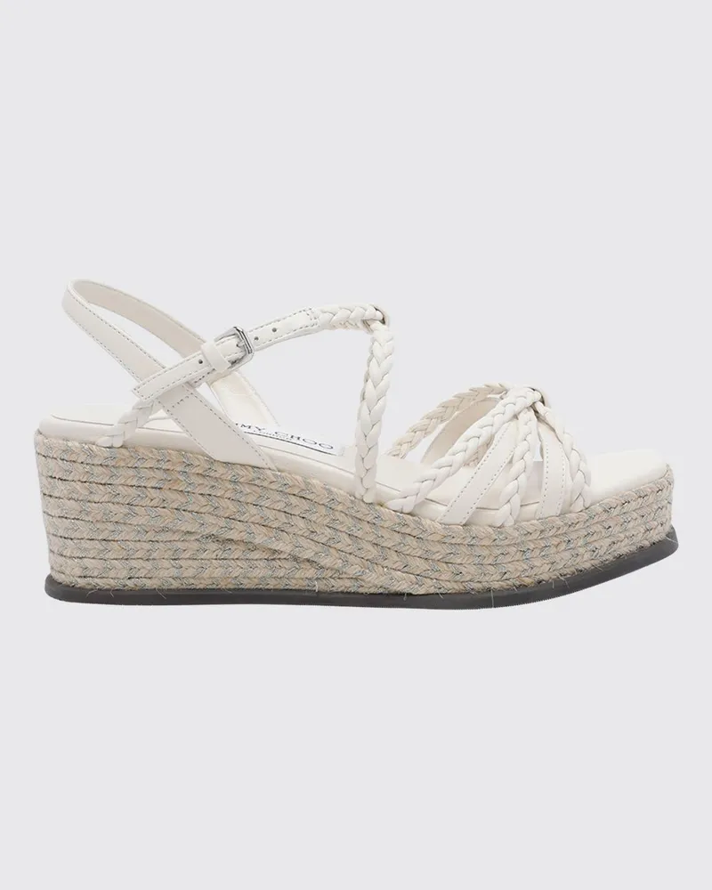 Jimmy Choo Nyra Keilsandalen aus geflochtenem Leder Weiß