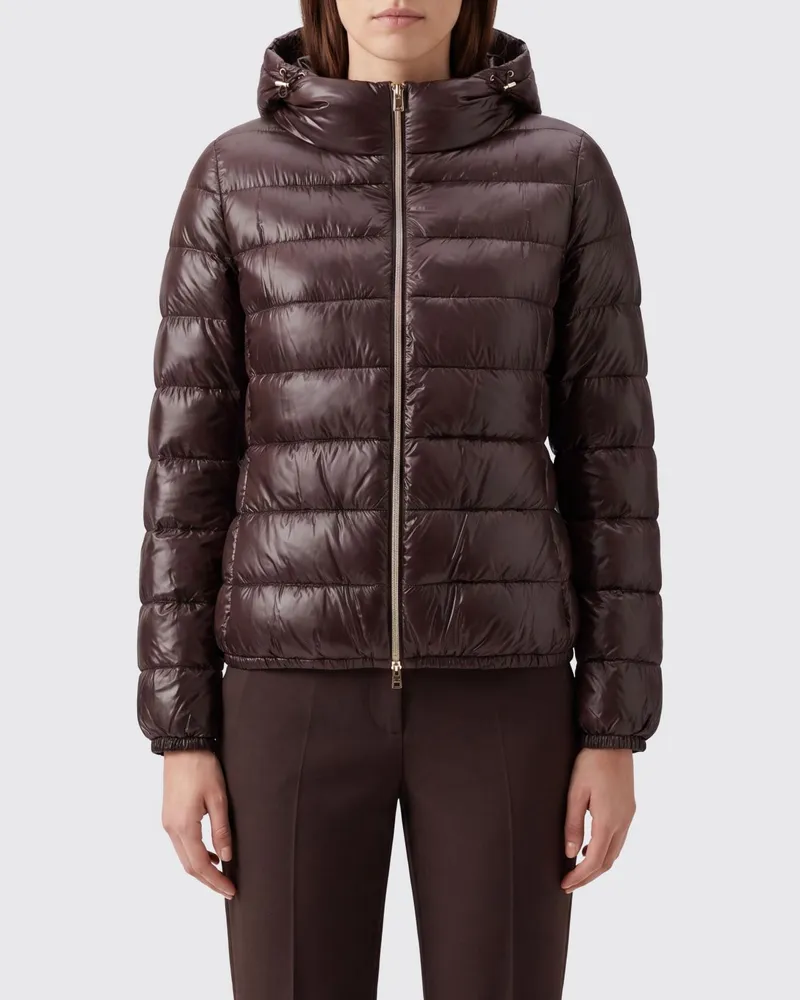 Herno Slim Fit Daunenjacke aus wasserdichtem Nylon mit Kapuze und Metallreißverschluss Braun