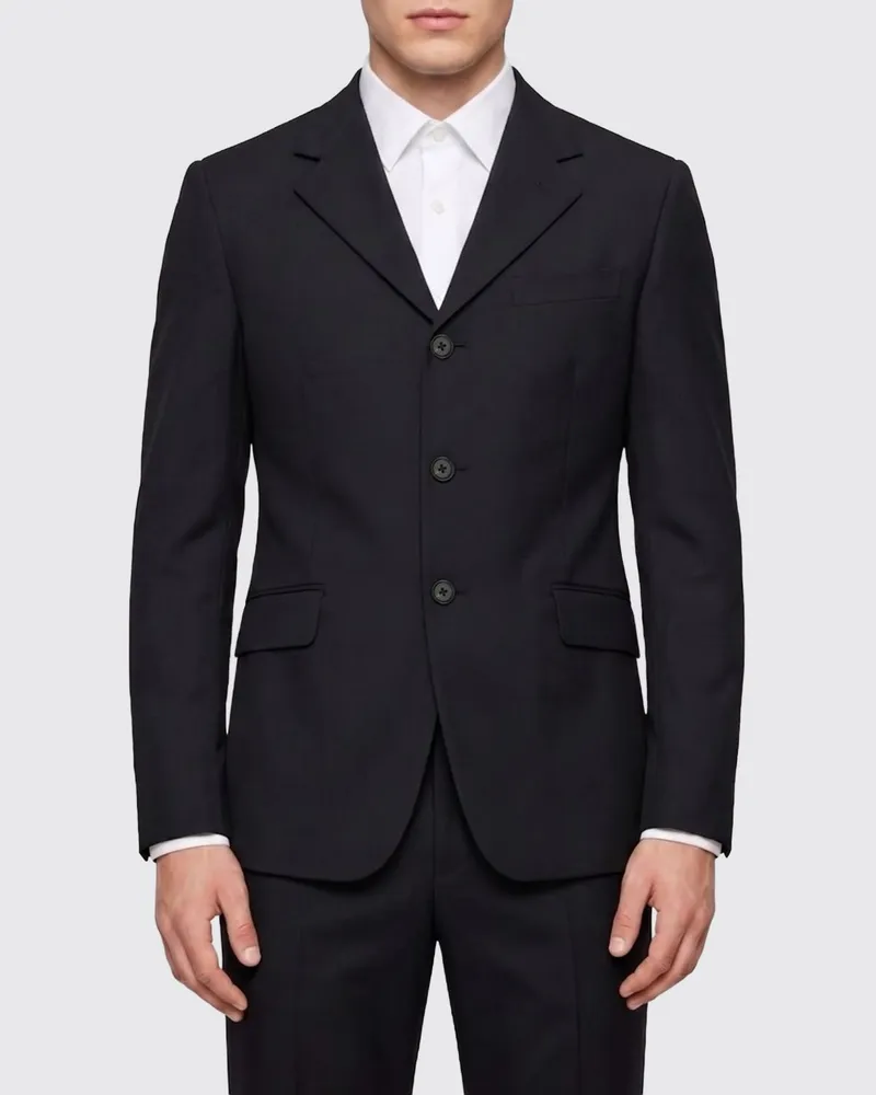Jil Sander Einreihiger Blazer aus reiner Schurwolle mit klassischem Revers und Pattentaschen Schwarz