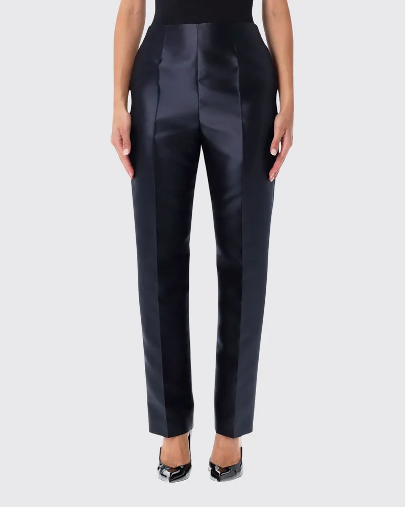 Alberta Ferretti Hoch taillierte Skinny-Hose aus Satin mit seitlichem Reißverschluss Blau