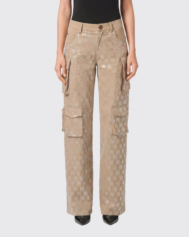 Philipp Plein Cargo-Hose aus Baumwolle mit Strasssteinen Beige