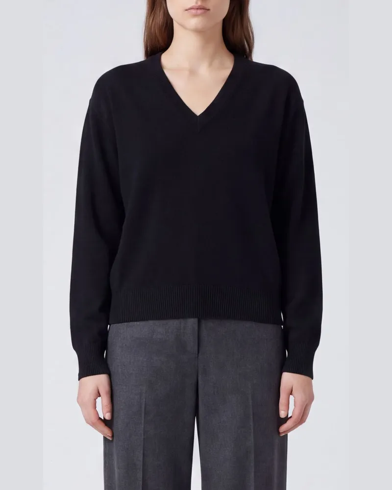 Lanvin Pullover aus Schurwolle mit V-Ausschnitt und überschnittenen Schultern Schwarz