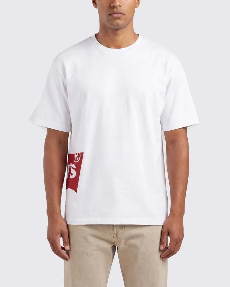 Junya Watanabe Baumwoll-T-Shirt mit Kontrastlogo und überschnittenen Schultern Weiß