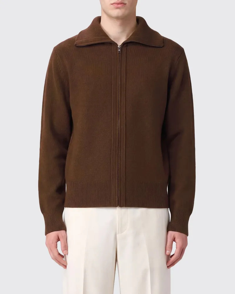 Entire Studios Strickjacke mit Reißverschluss aus Rippstrick mit Stehkragen Braun