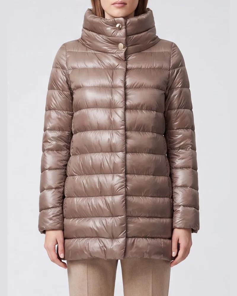 Herno Wasserdichter Stepp-Daunenmantel Amelia aus Nylon mit hohem Kragen Grau
