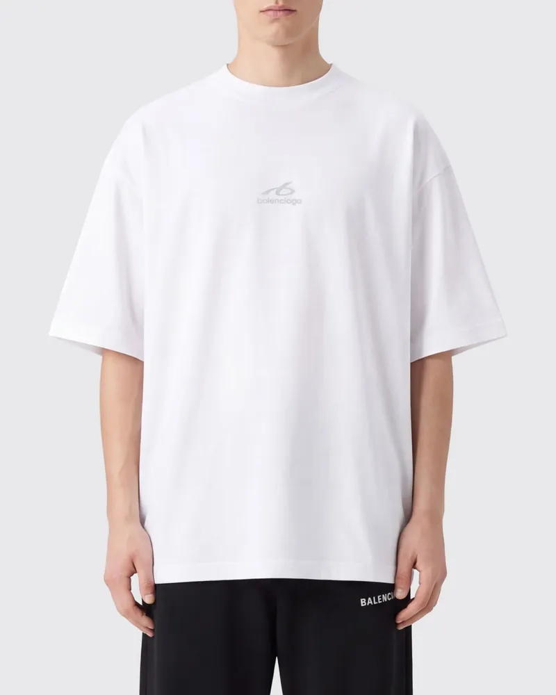 Balenciaga Baumwoll-T-Shirt mit kontrastierendem Monogramm-Logo-Print Weiß
