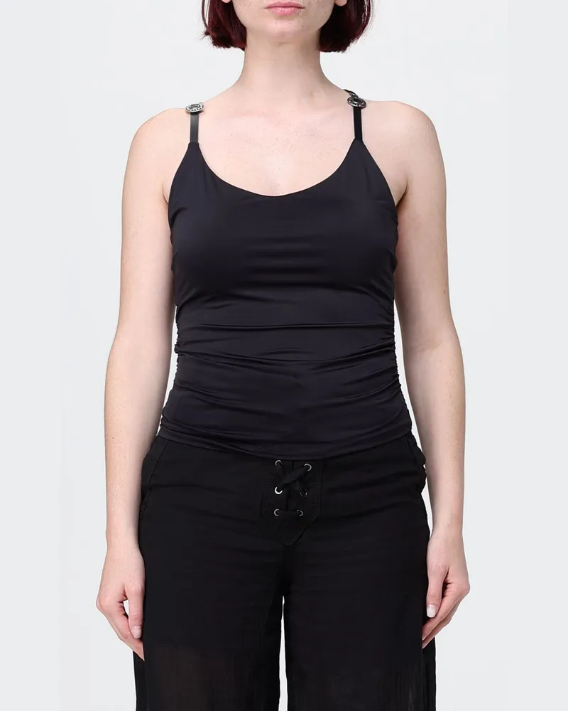 Pinko Slim-Fit-Top aus Stretchstoff von mit gekreuzten Trägern und Nieten Schwarz