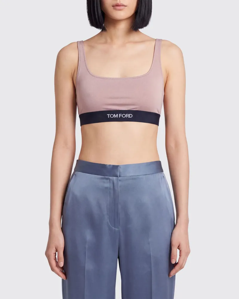 Tom Ford Cropped Bralette-Top aus Modal mit kontrastierendem Logo-Band Nude