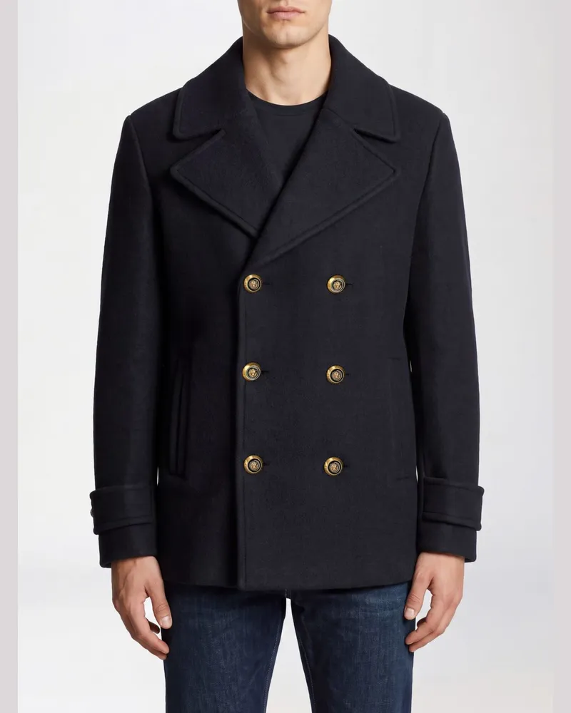 Balmain Zweireihiger Caban-Mantel aus Schurwollmischung mit klassischem Revers Blau