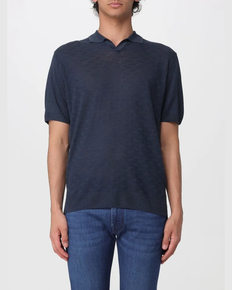 Corneliani Polohemd aus Leinenstrick Blau
