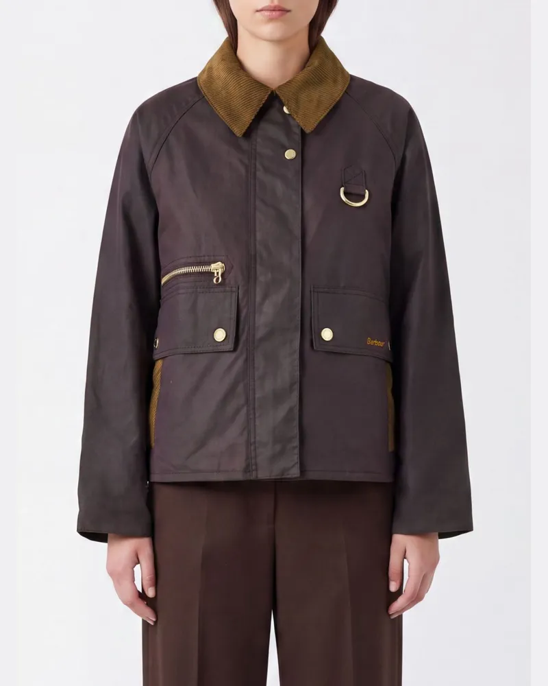 Barbour Kurze Hemdjacke aus gewachster Baumwolle mit Samtkragen Burgunderrot