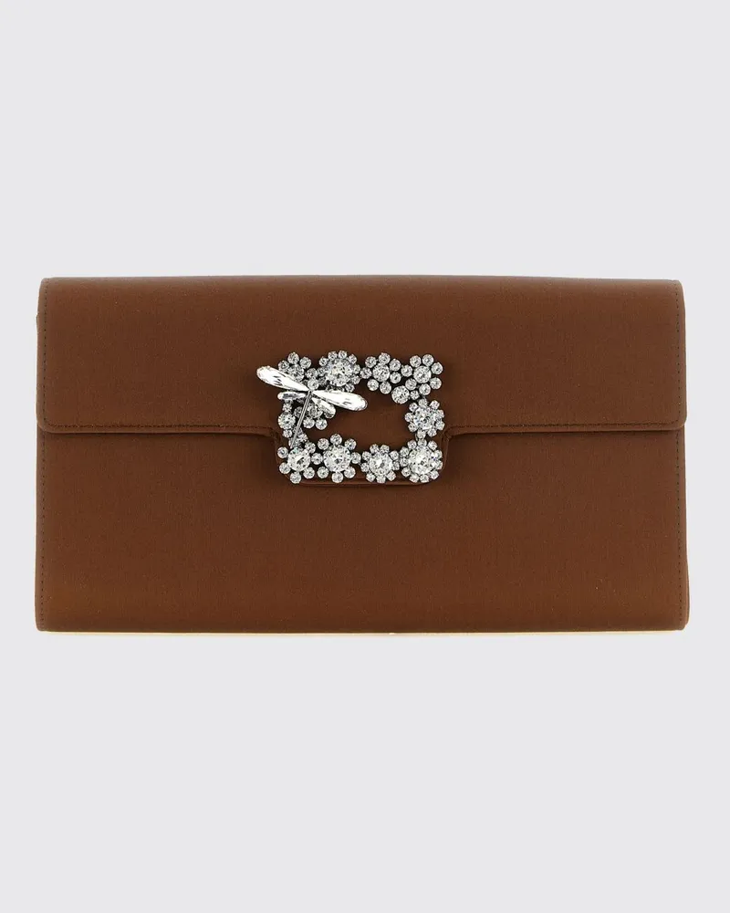Roger Vivier Mini-Beuteltasche aus Satin mit Schmuckschnalle Braun