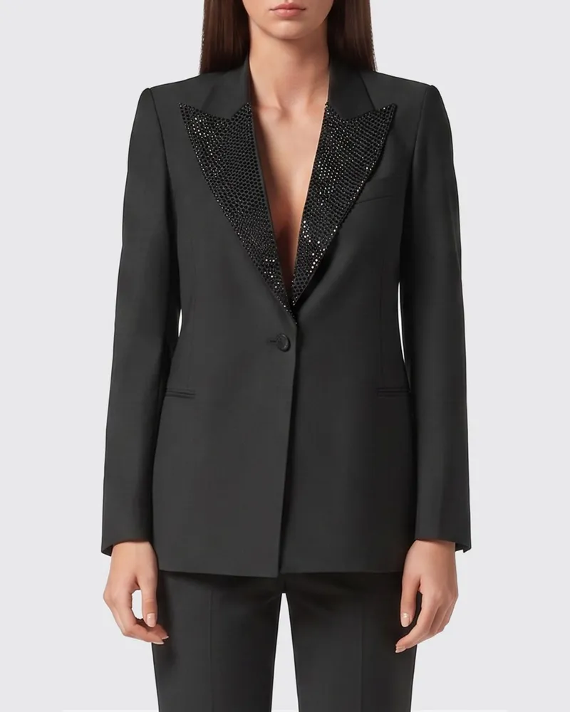 Philipp Plein Einreihiger Blazer aus Wolle Schwarz