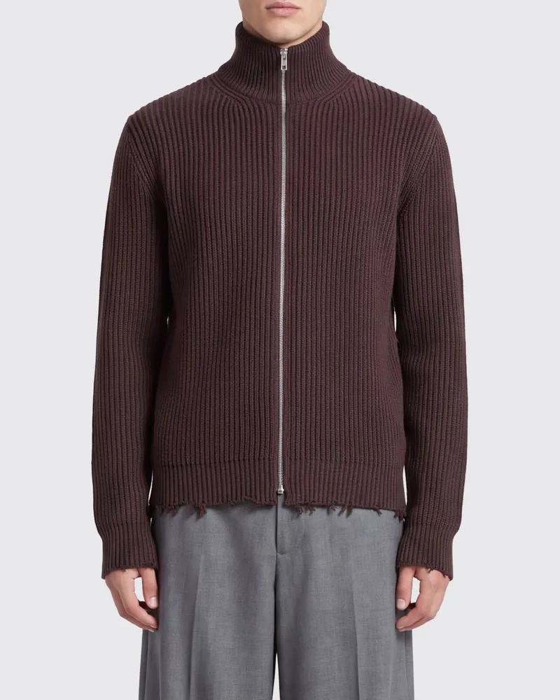 Maison Margiela Baumwoll-Cardigan mit Rollkragen und ausgefranstem Saum von Braun