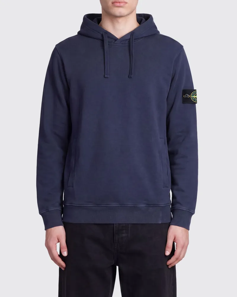 Stone Island Kapuzenpullover aus Baumwolle mit Kompass-Logo-Patch Blau